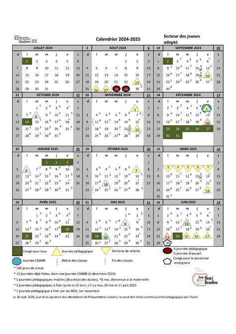 Calendrier scolaire 2024 2025 École primaire de Saint Laurent