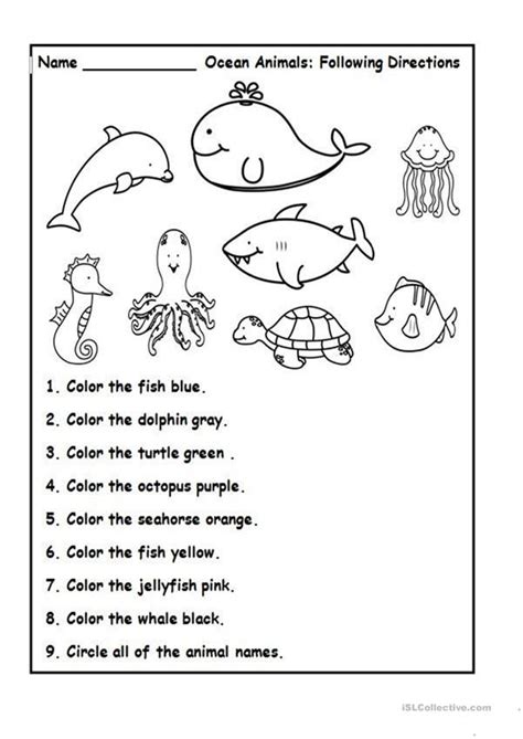 Animals And Colours Ocean Activities Preschool Worksheets Preschool