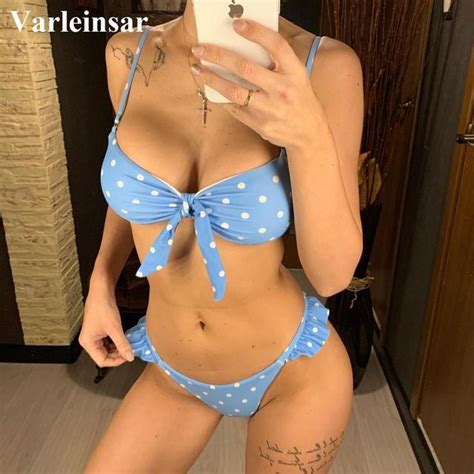 Sexy Blue Bow Polka Dot Bikini Women Swimwear Female Swimsuit Two Piece Bikini Set
