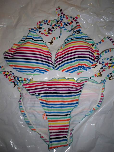 WOMEN S MODERN AMUSEMENT RAINBOW STRIPED BEACH SWIM SUIT BIKINI NEW MEDIUM Swimwear