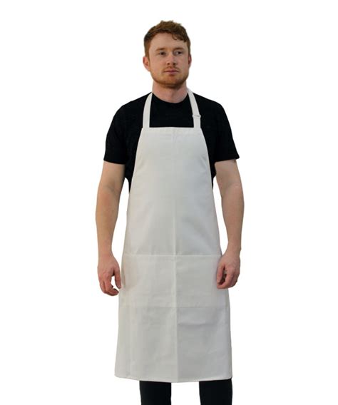 Bib White Apron 2 Pockets Long Aprons For Food Industry