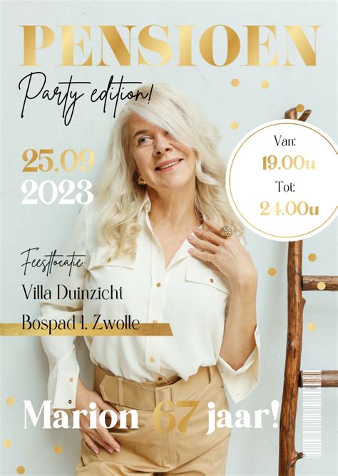 Uitnodiging Pensioenfeest Magazine Cover Goud Kaartje Go