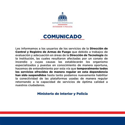 Comunicado Suspension De Servicios De Control Y Registro De Armas De