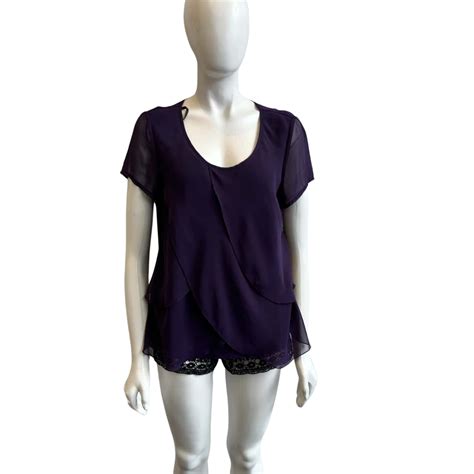 Liz Jordan Womens Size L Short Sleeve Blouse Purple