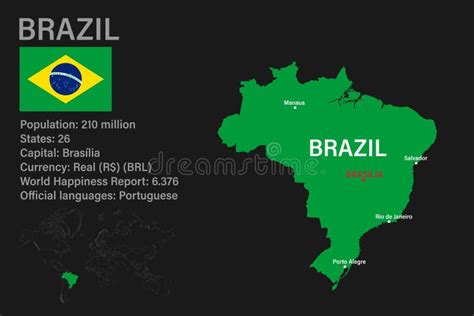 Mapa Brasil Altamente Detallado Con El Capital De La Bandera Y Pequeño