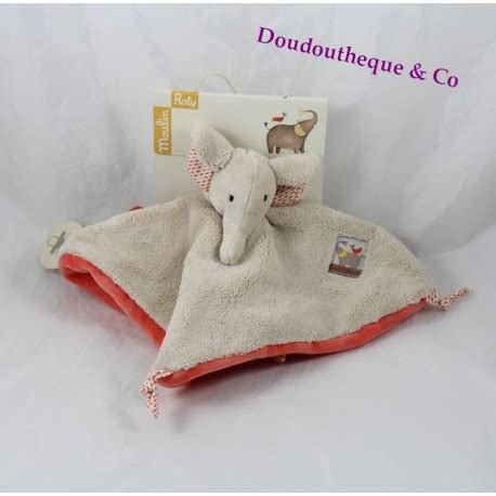 Doudou Flat Elephant MOULIN ROTY The Beige Salmon Papoum 22 Cm S