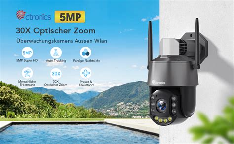 5MP 30X Optischer Zoom Überwachungskamera Aussen Wlan Ctronics PTZ