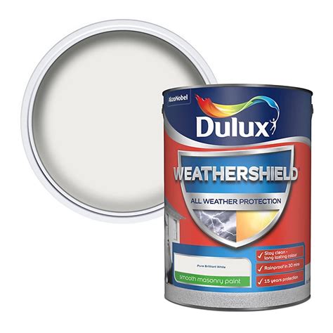 Dulux Weathershield Pure Brilliant White Smooth Matt Masonry Paint 5l