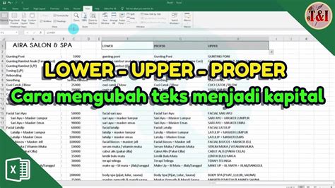 Cara Membuat Tulisan Menjadi Kapital Di Excel Youtube