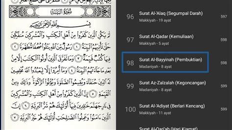 Surat Al Bayyinah Ayat 1 8 Dan Artinya Lengkap Tulisan Arab Latin Dan