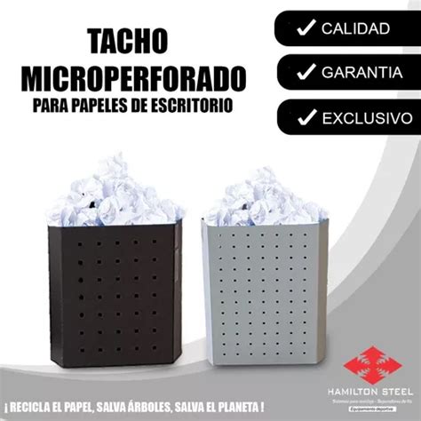 Tacho Reciclaje Papel Para Escritorio Microperforado Acero Cuotas Sin