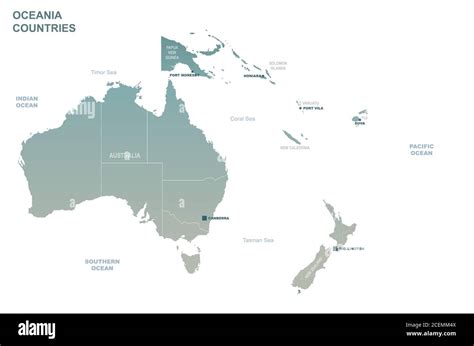 South Pacific Countries Map. Detail Map Vector with National Capital ...