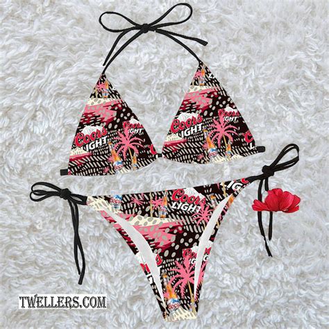 Tropical Palm Island Coors Ligh Triangle Triangle Bikini Set Swimsuit