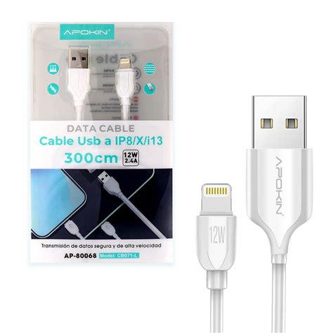 Comprar Cable De Datos Y Carga Rapida 12w APOKIN USB 2 4 A Lightning 3m