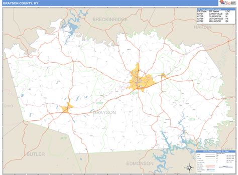 Grayson County, Kentucky Zip Code Wall Map | Maps.com.com