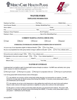 Fillable Online Waiver Form Mercycare Health Plans Fax Email Print