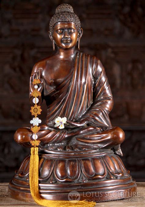 Brass Vitarka Mudra Indian Buddha Statue Seated In Full Lotus Pose On