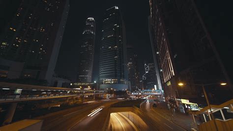 4K Video Sequence Of Hong Kong China Car Trails Filmed Downtown At