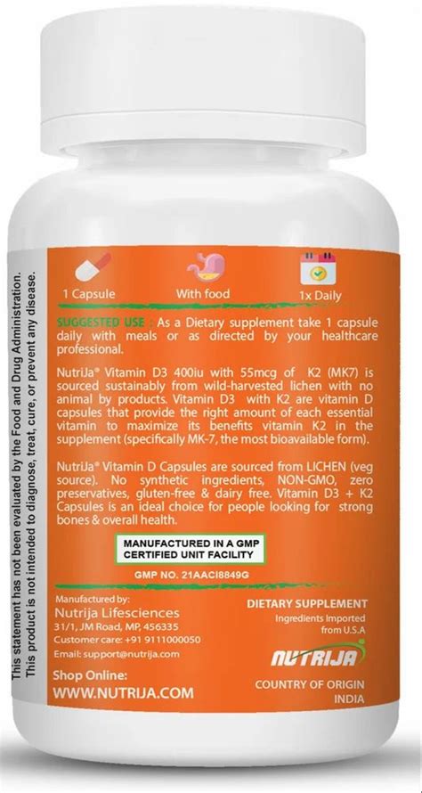 Vitamin D3 400iu K2 55mcg As Mk7 Supplement Sourced From Lichen 60