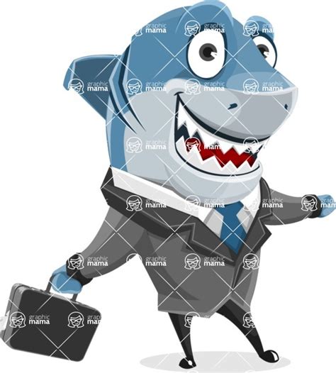 Shark Businessman Cartoon Vector Character Set With Briefcase