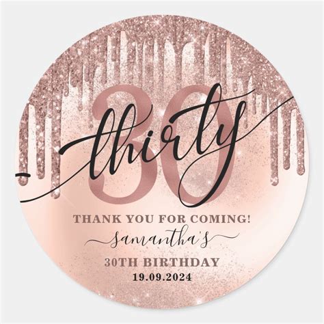 Rose Gold Glitter And Foil 30th Birthday Thank You Classic Round Sticker