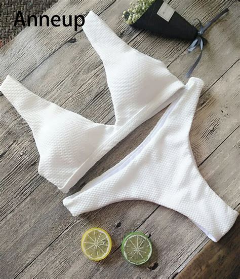 Anneup Brand Sexy Bikini Top Thong Swimming Trunks Pure Color Swimwear