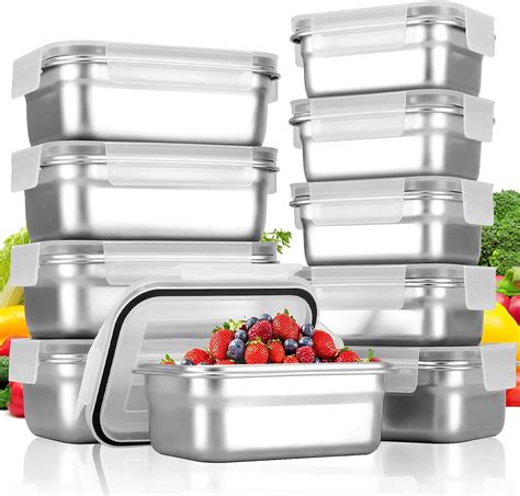 Cykorxicc 10 PC Square 304 Stainless Steel Food Containers With Lids