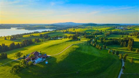 Aerial View Over Lake Forggensee At The City Of Fuessen In Germany