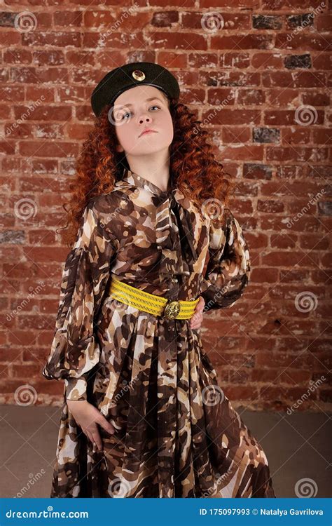 Beautiful Red Haired Girl In A Military Dress Stock Image Image Of