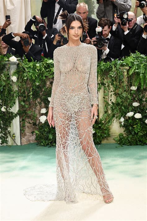 Emily Ratajkowski Sparkles In Sheer Silver Versace On The 2024 Met Gala