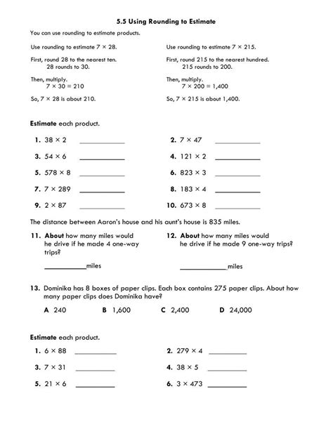 Use Rounding To Estimate Products Worksheet Live Worksheets