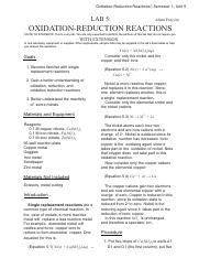 Chemistry Lab Pdf Oxidation Reduction Reactions Semester