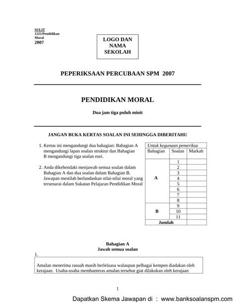 PDF PENDIDIKAN MORALAnda Dikehendaki Menjawab Semua Soalan Dalam 2