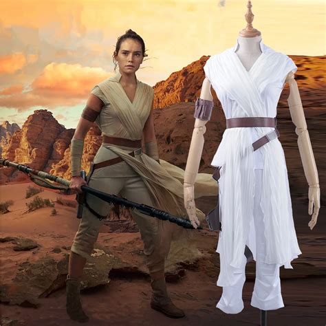 Star Wars The Rise Of Skywalker Rey Cosplay Costume For Adult White Outfit Halloween Carnival