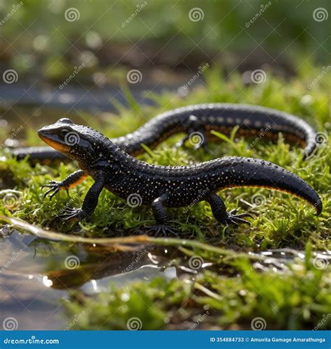 Great Crested Newt Life Cycle: from Egg To Larva To Adult Stock Image