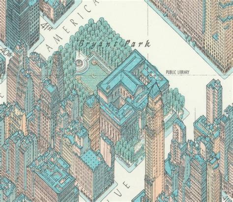 Bryant Park In Hermann Bollmann S 1963 Axonometric Map Of New York City