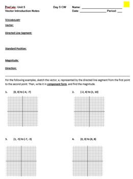 Intro To Vectors Guided Notes And HW Answer Key Included By Derrick