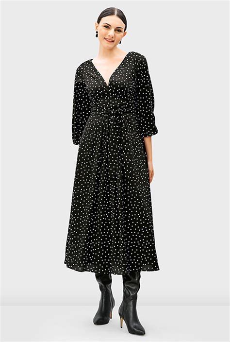 Shop Tie Waist Polka Dot Print Crepe Empire Dress Eshakti