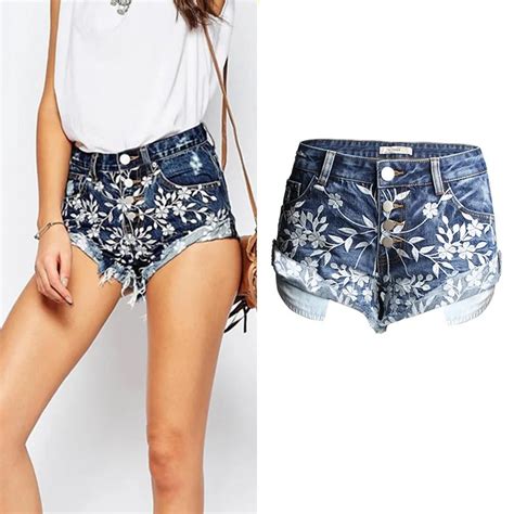 2016 New Women Embroidery Flower Denim Jeans Shorts Female Fashion