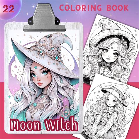 MOON WITCH, 22 Coloring Pages, Coloring Book for Adults and Kids, 8 ...