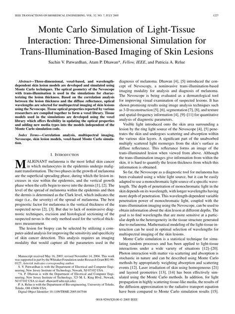 Pdf Monte Carlo Simulation Of Light Tissue Interaction Three