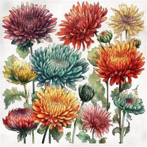 Premium AI Image | A watercolor painting of dahlias and other flowers.