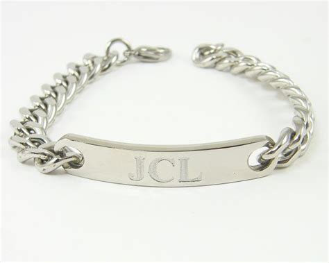 Engraved ID Bracelet Men's ID Bracelet Stainless Steel - Etsy | Bracelets for men, Mens id ...