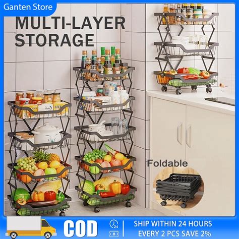 Kitchen Rotating Rack Foldable Storage Organizer Vegetable Spice Shelf