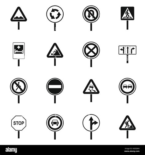 Different Road Signs Icons Set Simple Style Stock Vector Image And Art