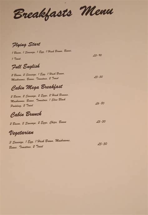 The Cabin Cafe Staffords Full Menu Online