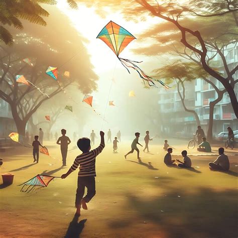 Premium Photo | Kids flying kites in the park on spring