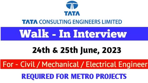 Tata Consulting Walk In Interview Latest Civil Jobs 2023 For Metro