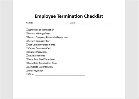 Employee Termination Checklist Template Termination Checklist Employee Termination Checklist