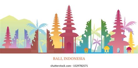 Bali Indonesia Skyline Landmarks Colorful Silhouette Stock Vector